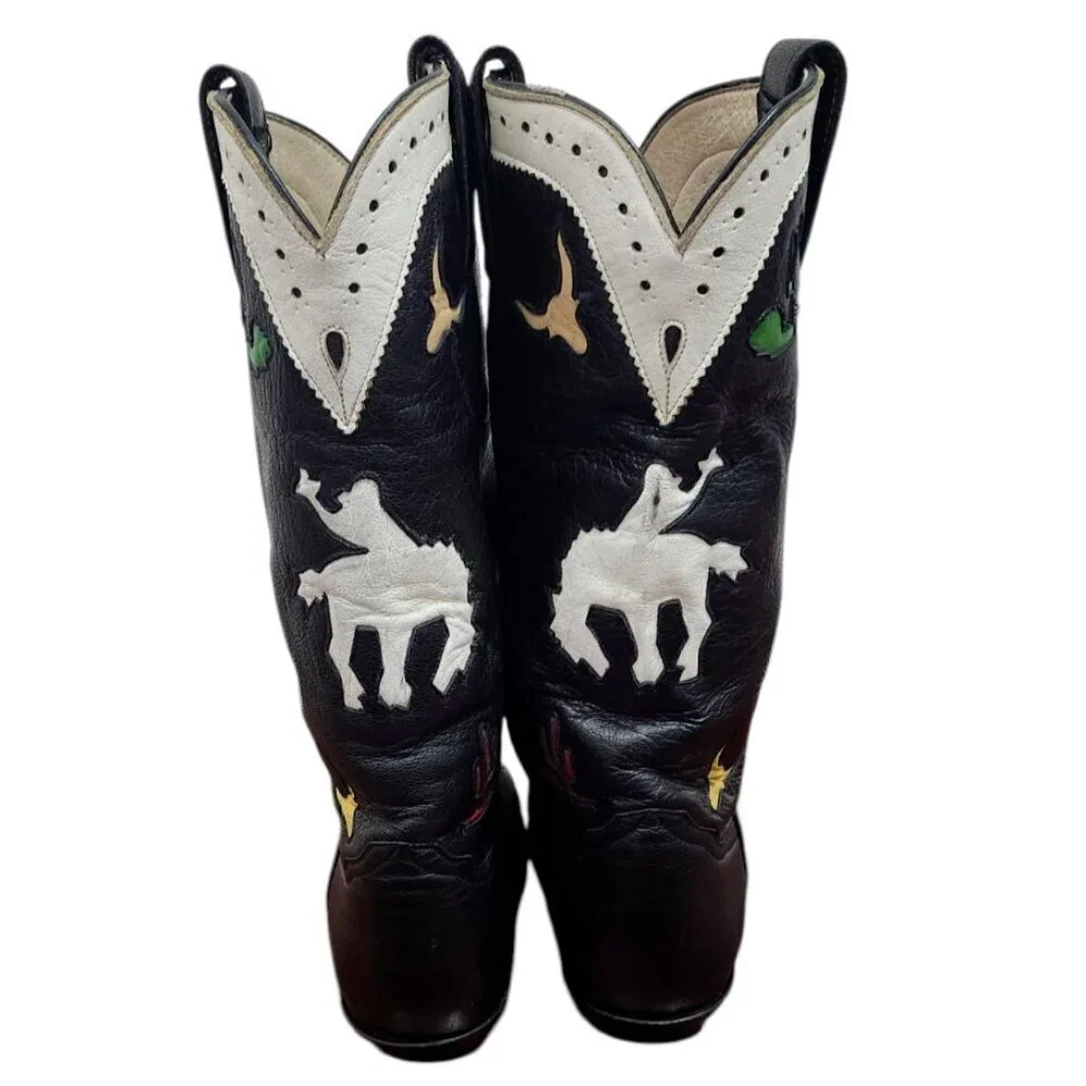 Larry Mahan Vintage Rare Rodeo Black White Red Cowgirl Cowboy Western Boots 7 B